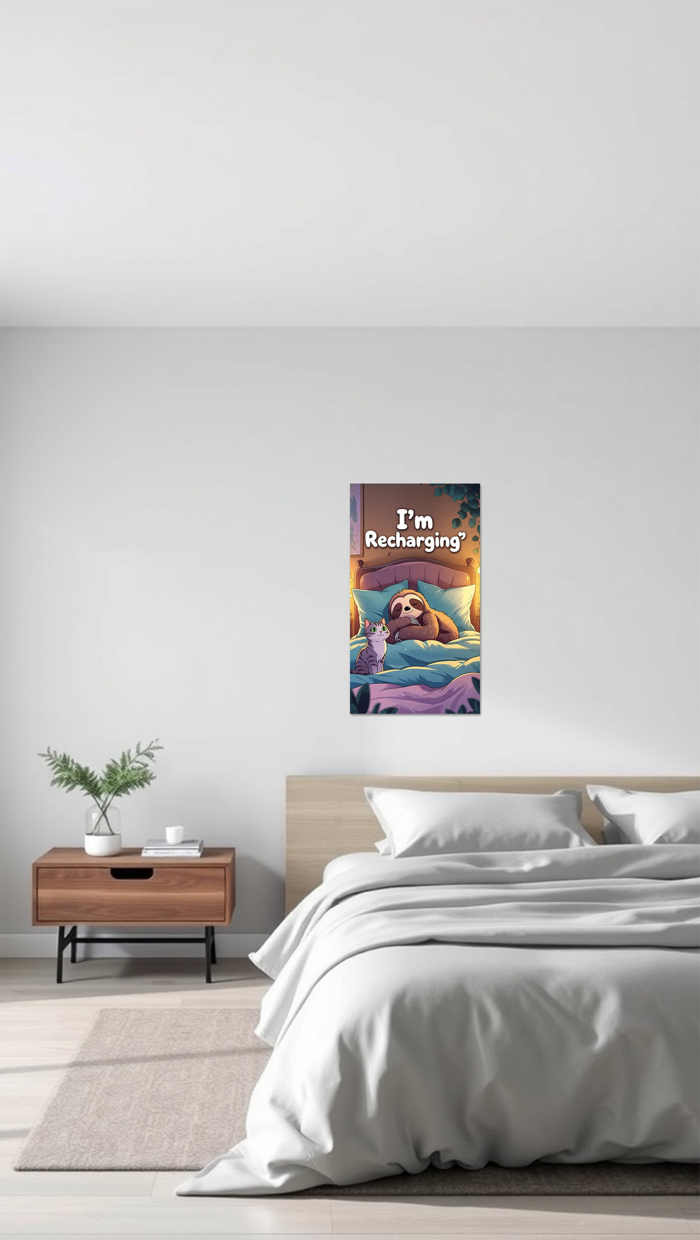 I’m Recharging – Cozy Sloth & Cat Bedtime Art