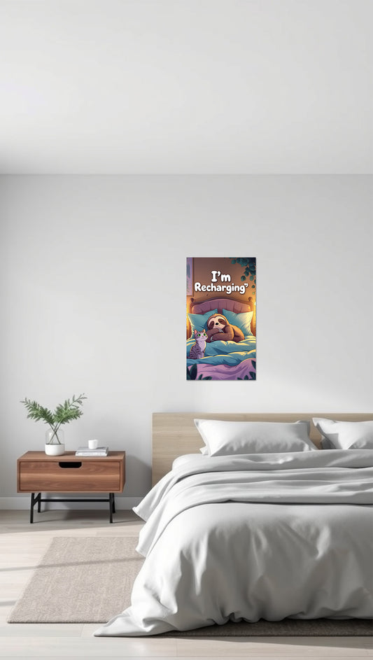 I’m Recharging – Cozy Sloth & Cat Bedtime Art