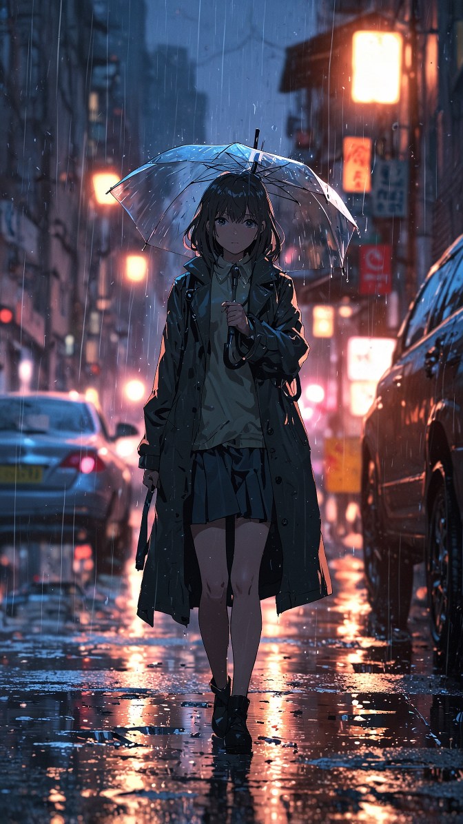 Girl Walking in the Rain