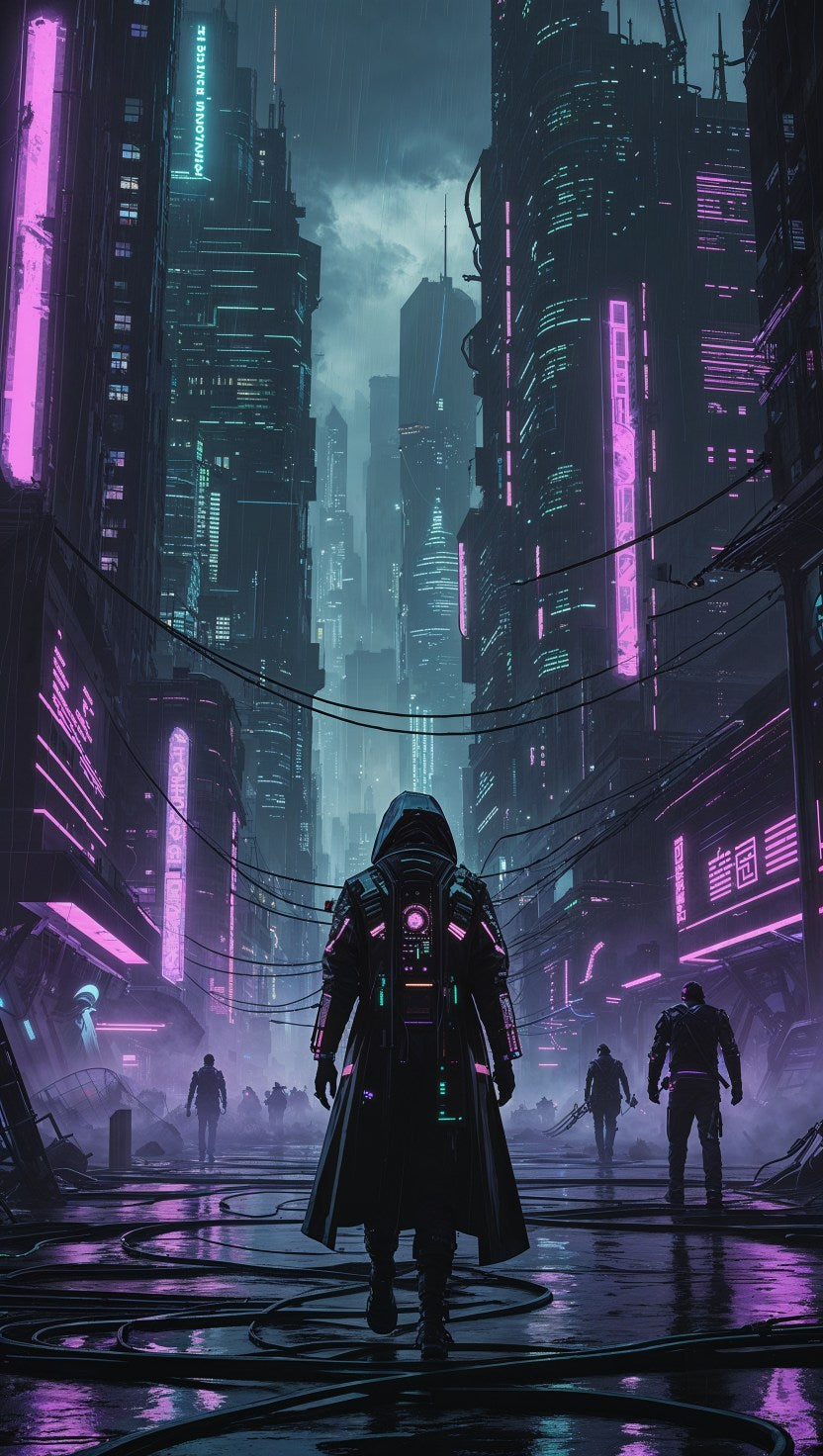Neon Dystopia: Cyberpunk Rainwalker" – Vertical Sci-Fi