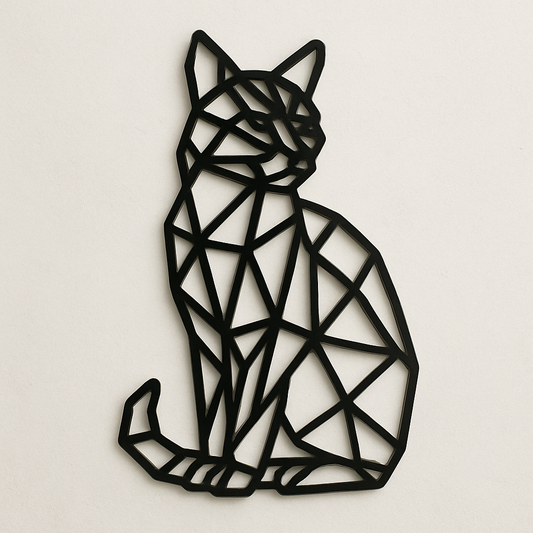 Geometric Cat Wall Art – Laser Cut Wooden Decor