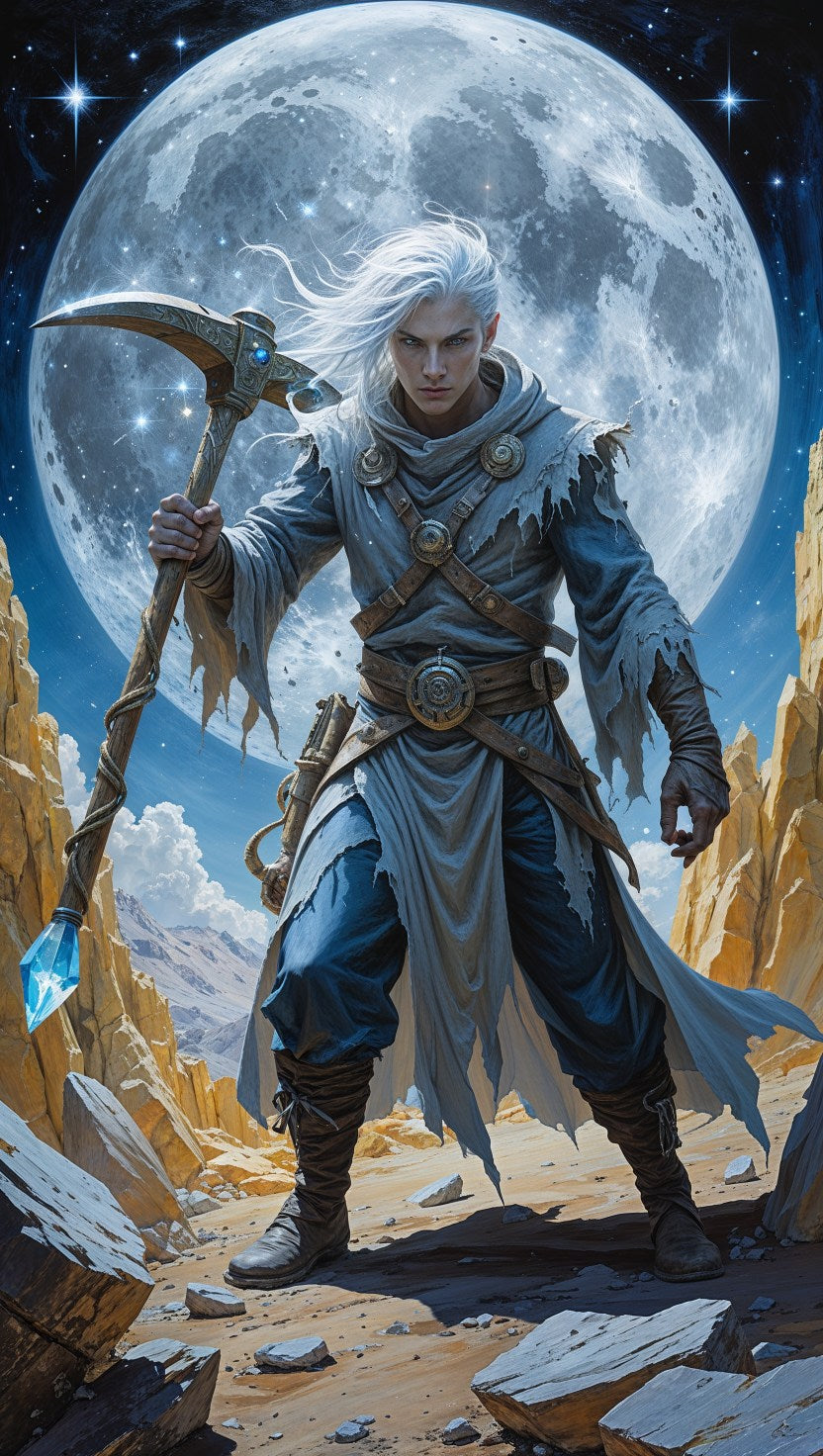 Lunar Mage Warrior – Fantasy Moonlight Sorcerer Art