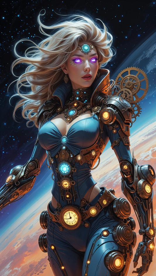 Steampunk Cyber Goddess – Futuristic Mecha Warrior Art