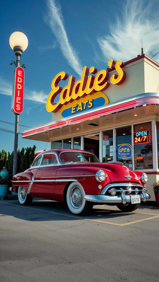 Vintage Diner with Classic Red Car