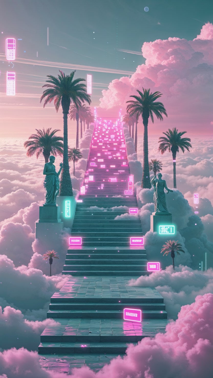 Neon Ascent – Cyber Stairway to the Sky